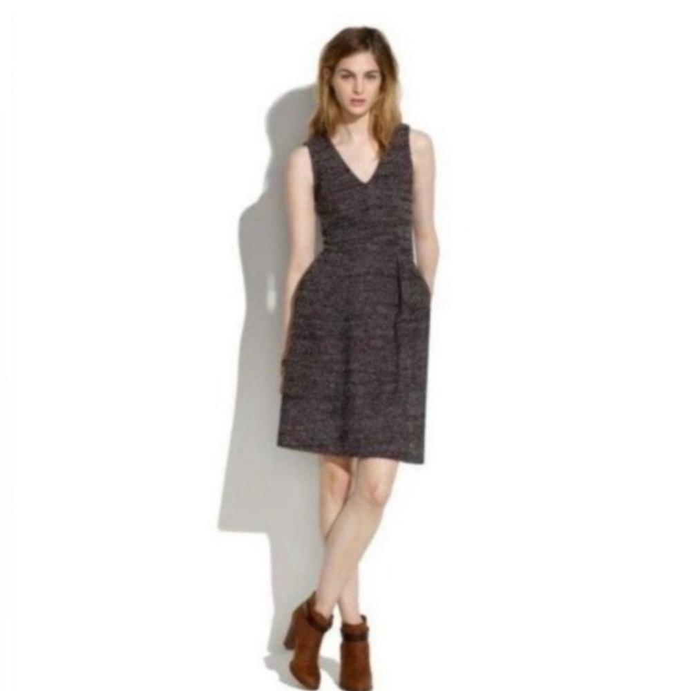 Madewell Terrace Twill Knit Burgundy Tweed Dress with Pockets – Size XS